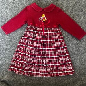 The Disney Store Vintage Baby Girl Long Sleeve Whinnie Pooh Red Pplaid Dress 4T